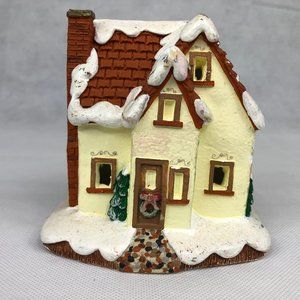 Painted Ceramic Yellow House Clay Gingerbread Lig